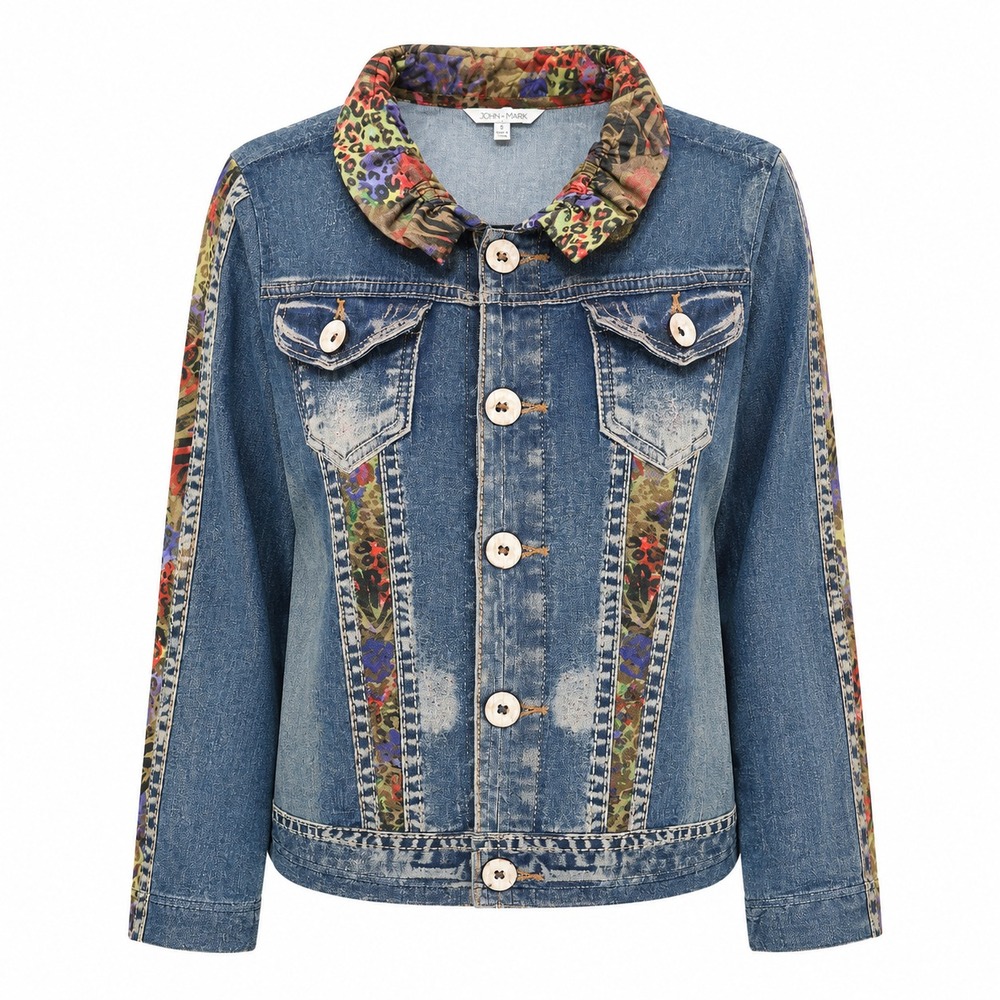 John Mark Y2K Mesh Denim Print Jacket Women Small Indie Grunge Festival Sheer - Picture 1 of 8